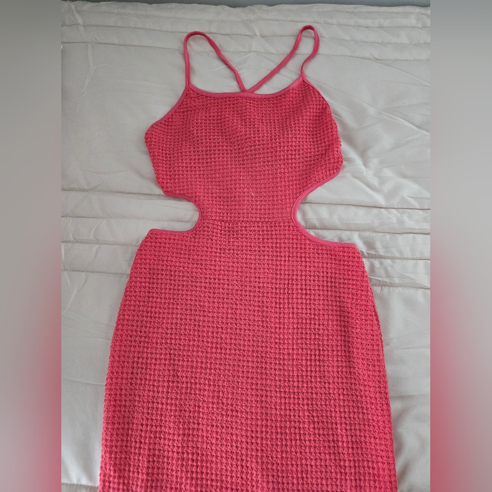 SHEIN Pink Backless Crochet Dress